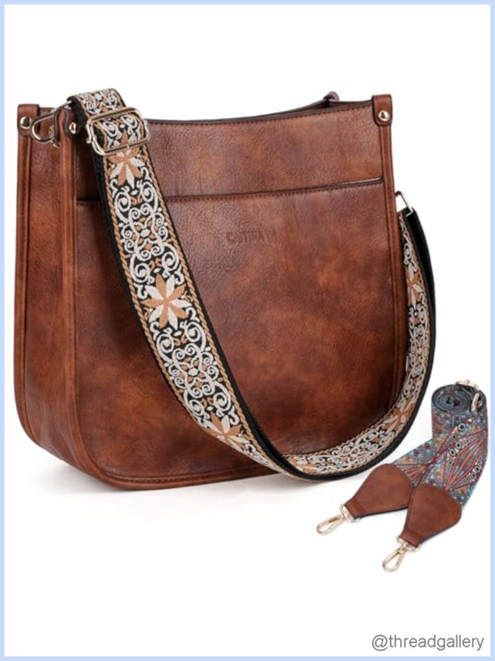 Vegan Leather Crossbody Hobo Bag with 2 Adjustable Straps